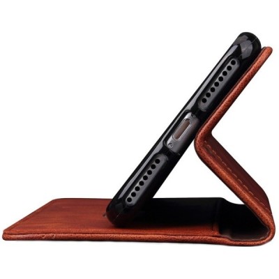 Apple iPhone 7 Plus (iPhone 8 Plus) „Deluxe“ ādas atvēramais gaiši brūns maciņš (maks) / Vacins.lv