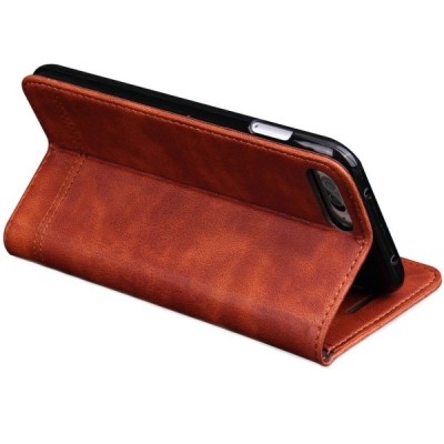 Apple iPhone 7 Plus (iPhone 8 Plus) „Deluxe“ ādas atvēramais gaiši brūns maciņš (maks) / Vacins.lv