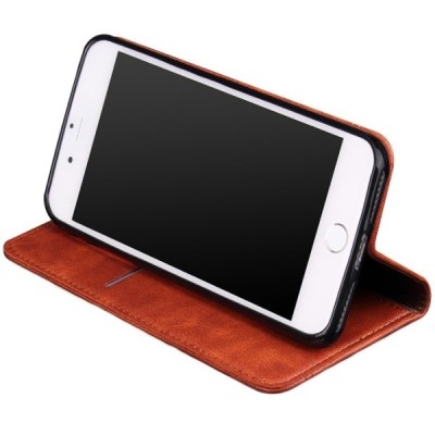 Apple iPhone 7 Plus (iPhone 8 Plus) „Deluxe“ ādas atvēramais gaiši brūns maciņš (maks) / Vacins.lv