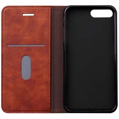 Apple iPhone 7 Plus (iPhone 8 Plus) „Deluxe“ ādas atvēramais gaiši brūns maciņš (maks) / Vacins.lv