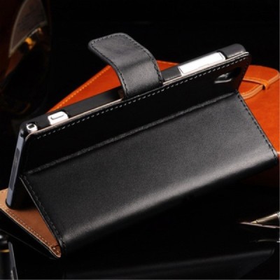 Atverčiamas Sony Xperia Z1 juodas odinis atverčiamas dėklas / Priedai.lt