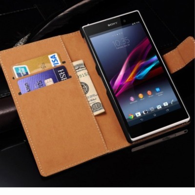 Atverčiamas Sony Xperia Z1 juodas odinis atverčiamas dėklas / Priedai.lt