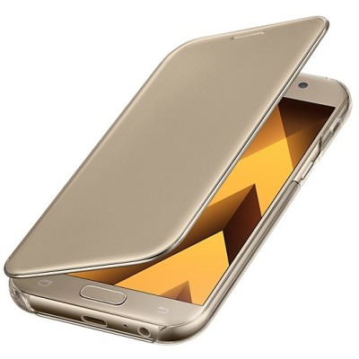 Samsung Galaxy A5 2017 (A520) oficiāls Clear View Cover atvērams zelta ādas maciņš / Vacins.lv