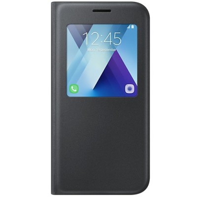 Samsung Galaxy A5 (2017) A520 originalus S View Cover atverčiamas juodas dėklas su langeliu / Priedai.lt