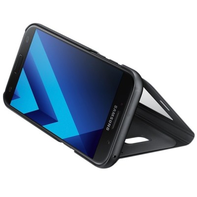 Samsung Galaxy A5 (2017) A520 oficiāls S View Cover atvērams melns ādas maciņš / Vacins.lv