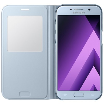 Samsung Galaxy A5 (2017) A520 oficiāls S View Cover atvērams gaiši zils ādas maciņš / Vacins.lv