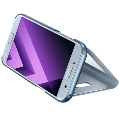 Samsung Galaxy A5 (2017) A520 oficiāls S View Cover atvērams gaiši zils ādas maciņš / Vacins.lv