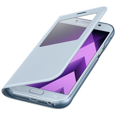 Samsung Galaxy A5 (2017) A520 oficiāls S View Cover atvērams gaiši zils ādas maciņš / Vacins.lv