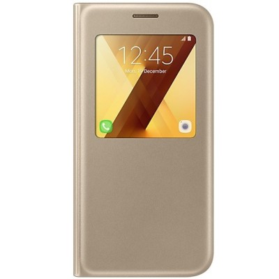 Samsung Galaxy A5 (2017) A520 originalus S View Cover atverčiamas auksinis dėklas su langeliu / Priedai.lt