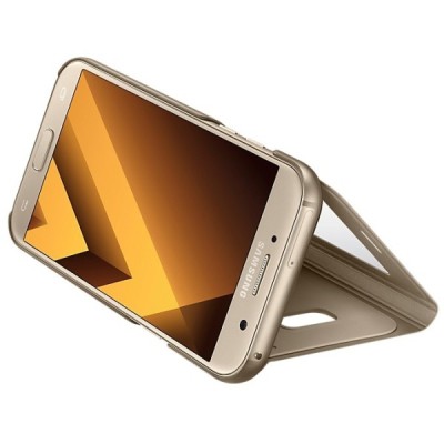 Samsung Galaxy A5 (2017) A520 oficiāls S View Cover atvērams zelta ādas maciņš / Vacins.lv