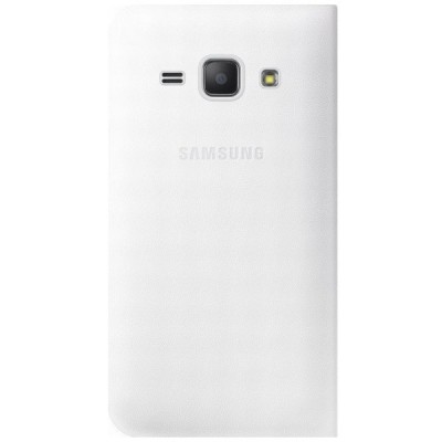 Samsung Galaxy J1 (J100) originalus Flip Wallet Cover atverčiamas baltas odinis dėklas - piniginė / Priedai.lt