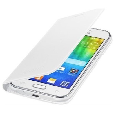 Samsung Galaxy J1 (J100) originalus Flip Wallet Cover atverčiamas baltas odinis dėklas - piniginė / Priedai.lt