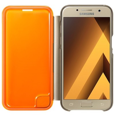 Samsung Galaxy A3 (2017) A320 originalus Neon Flip Cover EF-FA320 atverčiamas auksinis odinis dėklas - piniginė / Priedai.lt