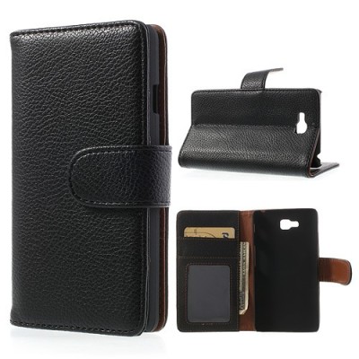 LG Optimus L9 Dual D410 atvēramais melns ādas Litchi futrālis - maciņš / Vacins.lv