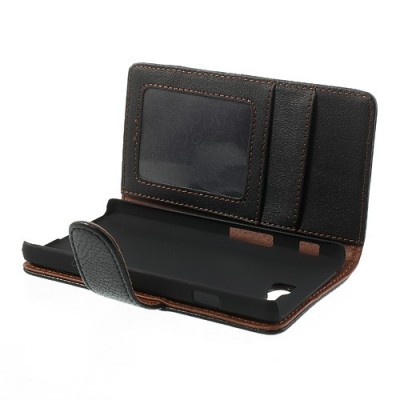 LG Optimus L9 Dual D410 atvēramais melns ādas Litchi futrālis - maciņš / Vacins.lv