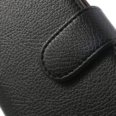 LG Optimus L9 Dual D410 atvēramais melns ādas Litchi futrālis - maciņš / Vacins.lv