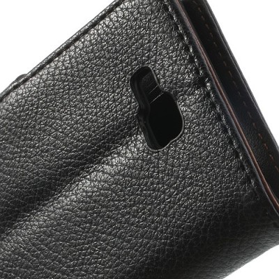 LG Optimus L9 Dual D410 atvēramais melns ādas Litchi futrālis - maciņš / Vacins.lv