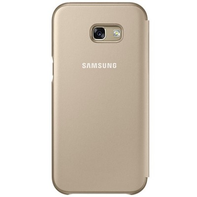 Samsung Galaxy A5 (2017) A520 originalus Neon Flip Cover EF-FA520 atverčiamas auksinis odinis dėklas - piniginė / Priedai.lt