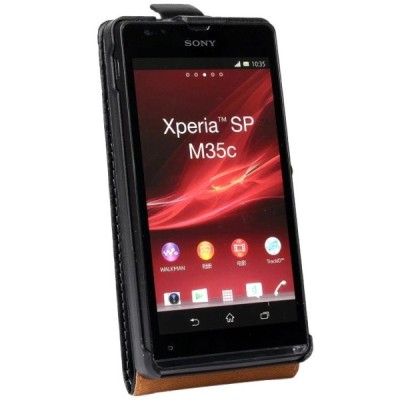 Sony Xperia SP (M35H) klasisks ādas vertikāli atvēramais melns maciņš / Vacins.lv