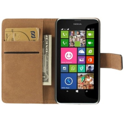 Nokia Lumia 635 atvēramais ādas melns maciņš (maks) / Vacins.lv