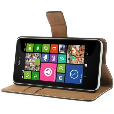 Nokia Lumia 635 atvēramais ādas melns maciņš (maks) / Vacins.lv