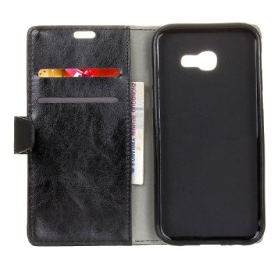Samsung Galaxy A5 2017 (A520) atverčiamas juodas odinis dėklas - piniginė / Priedai.lt