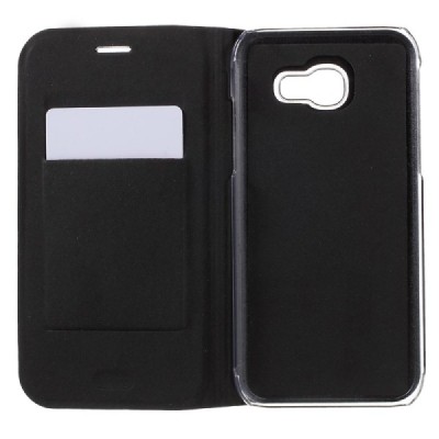 Samsung Galaxy A5 2017 (A520) juodas odinis atverčiamas Smart Wallet dėklas - piniginė / Priedai.lt