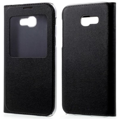 Samsung Galaxy A5 2017 (A520) juodas odinis atverčiamas dėklas su langeliu / Priedai.lt