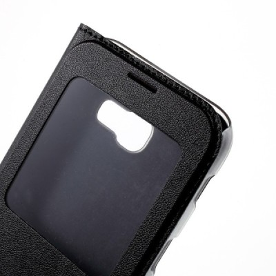 Samsung Galaxy A5 2017 (A520) juodas odinis atverčiamas dėklas su langeliu / Priedai.lt