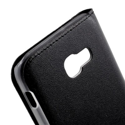 Samsung Galaxy A5 2017 (A520) juodas odinis atverčiamas dėklas su langeliu / Priedai.lt