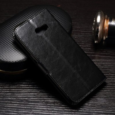 Samsung Galaxy A3 2017 (A320) atvēramais ādas melns maciņš (maks) / Vacins.lv