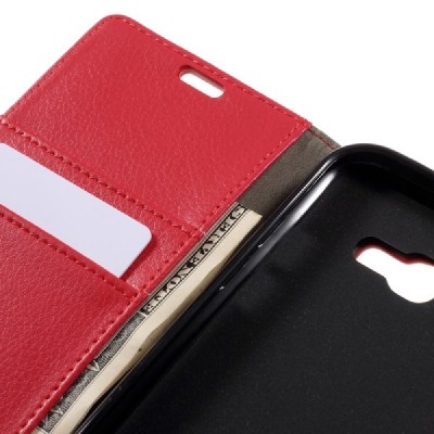 Samsung Galaxy A3 2017 (A320) atverčiamas raudonas odinis dėklas - piniginė / Priedai.lt