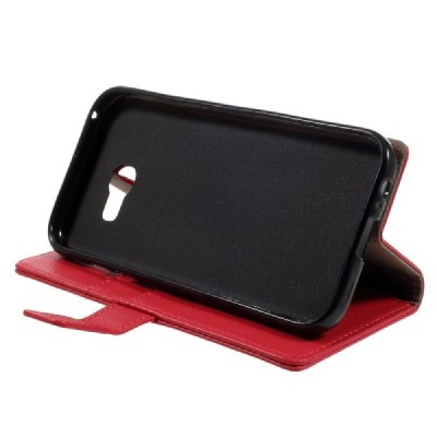 Samsung Galaxy A3 2017 (A320) atverčiamas raudonas odinis dėklas - piniginė / Priedai.lt