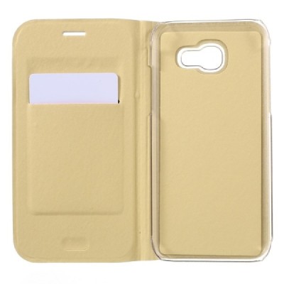 Samsung Galaxy A3 2017 (A320) zelta atvēramais Smart Wallet ādas maciņš - maks / Vacins.lv