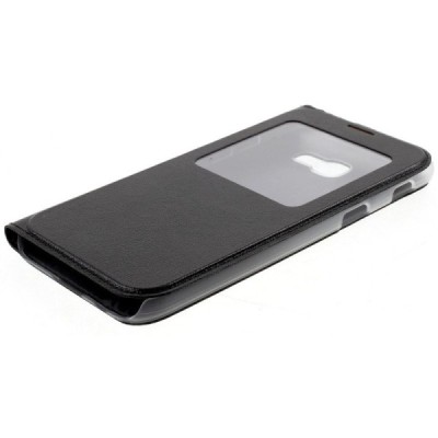 Samsung Galaxy A3 (2017) A320 juodas odinis atverčiamas dėklas su langeliu / Priedai.lt