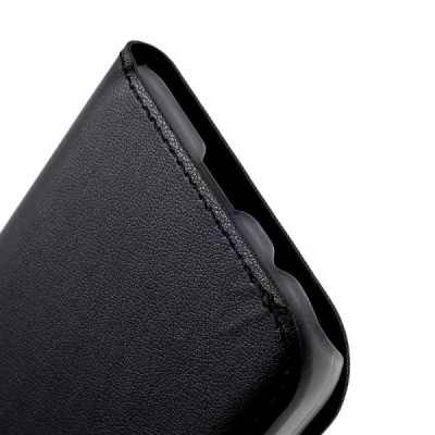 Samsung Galaxy A3 (2017) A320 juodas odinis atverčiamas dėklas su langeliu / Priedai.lt