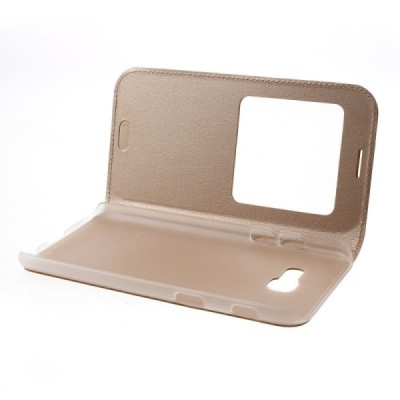 Samsung Galaxy A3 2017 (A320) atvēramais maciņš ar lodziņu - zelta / Vacins.lv