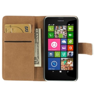 Nokia Lumia 635 atvēramais ādas balts maciņš (maks) / Vacins.lv