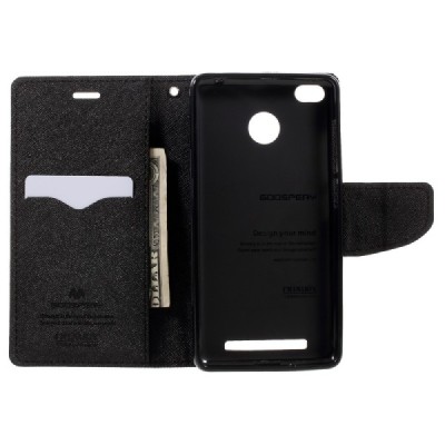 Xiaomi Redmi 3s Mercury juodas atverčiamas dėklas - piniginė / Priedai.lt