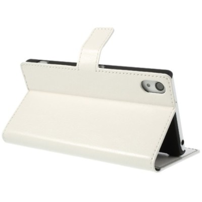 Sony Xperia Z2 D6503 atverčiamas baltas odinis dėklas - piniginė / Priedai.lt