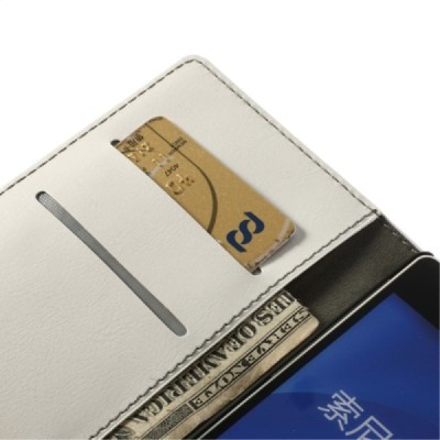 Sony Xperia Z2 D6503 atverčiamas baltas odinis dėklas - piniginė / Priedai.lt