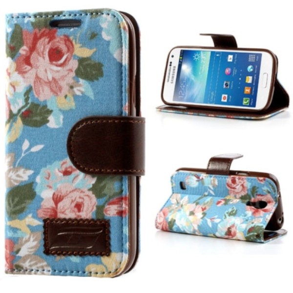 Atverčiamas „rožių“ dėklas - mėlynas (Galaxy S4 mini)