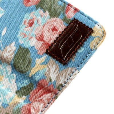 Atverčiamas Samsung Galaxy S4 mini (i9190, i9192, i9195) rožių spalvotas dėklas (piniginė) - mėlynas / Priedai.lt