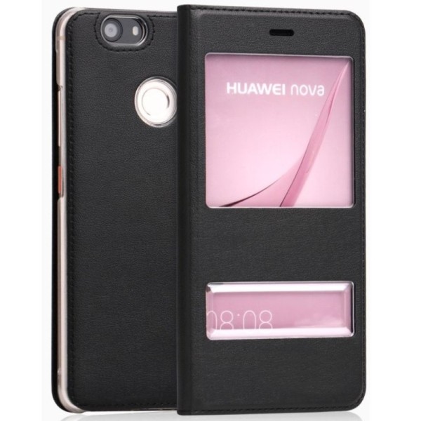 „Smart Window“ atverčiamas odinis dėklas - juodas (Nova)