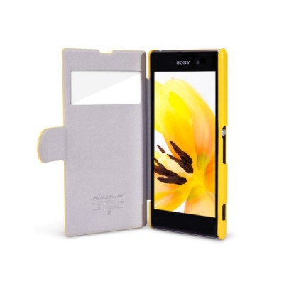 Geltonas „Nillkin“ Fresh atverčiamas Sony Xperia Z1 dėklas / Priedai.lt