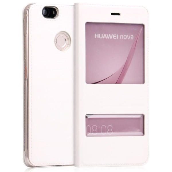 „Smart Window“ atverčiamas odinis dėklas - baltas (Nova)