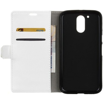 Motorola Moto G4, Moto G4 Plus atvēramais ādas balts maciņš, grāmata (maks) / Vacins.lv