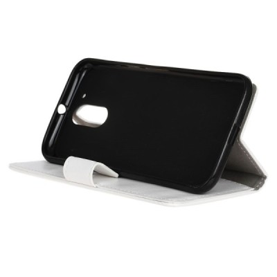 Motorola Moto G4, Moto G4 Plus atvēramais ādas balts maciņš, grāmata (maks) / Vacins.lv