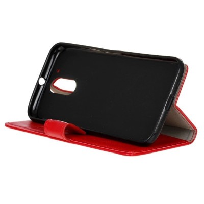 Motorola Moto G4, Moto G4 Plus atvēramais ādas sarkans maciņš, grāmata (maks) / Vacins.lv