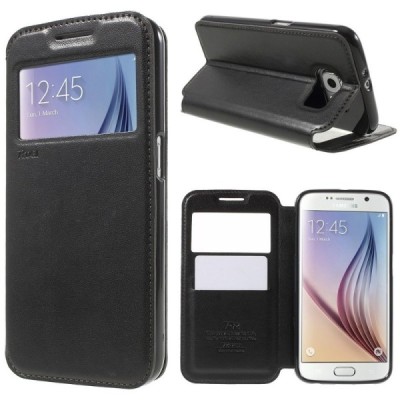 Samsung Galaxy S6 (G9200) Roar Noble ādas atvēramais melns futrālis / Vacins.lv